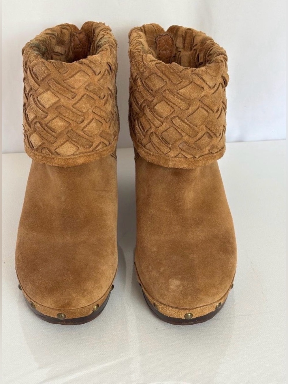 UGG Women's Fold-Over Suede Clog Boots in Chestnut